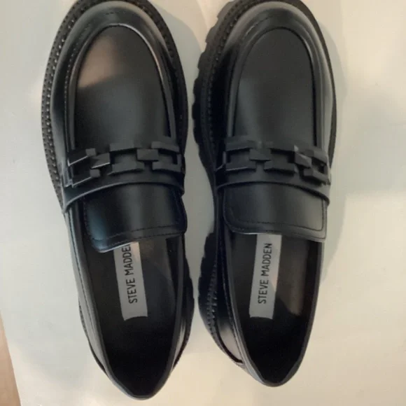 Steve Madden Women's Loafer Chunky Platform Black Leather All Sizes - Picture 9 of 12